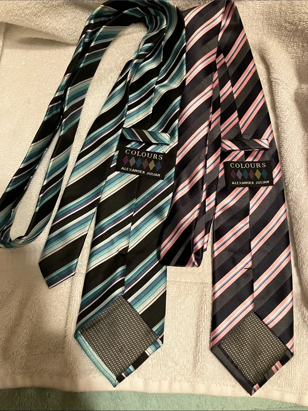 Alexander Julian Black Tie Set with Blue/Teal and Pink Stripes